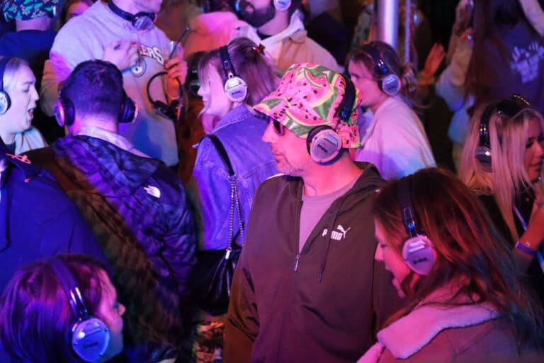 man with bucket hat at silent disco festival